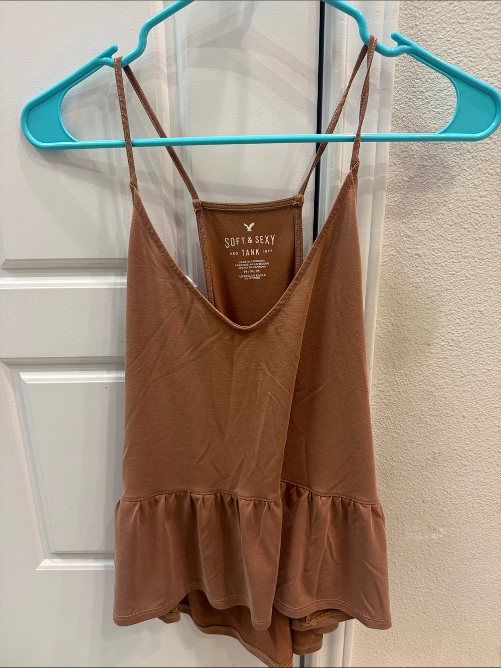 aerie Soft & Sexy Tan Ruffle Camisole Tank